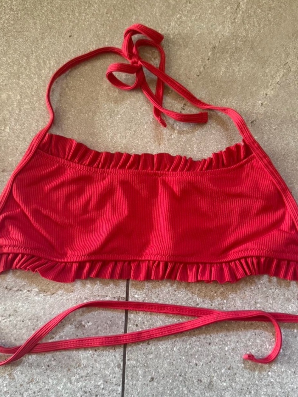 Red Ruffled Halter Bikini Top